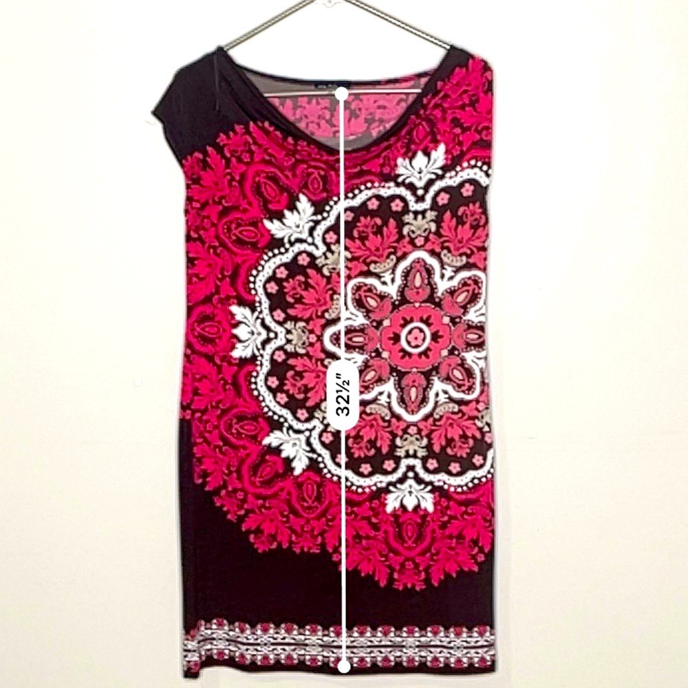 B. Calm‎ Cap Sleeveless Knee Length DressBrown Pink Floral Bold Cowl Neck, Boho